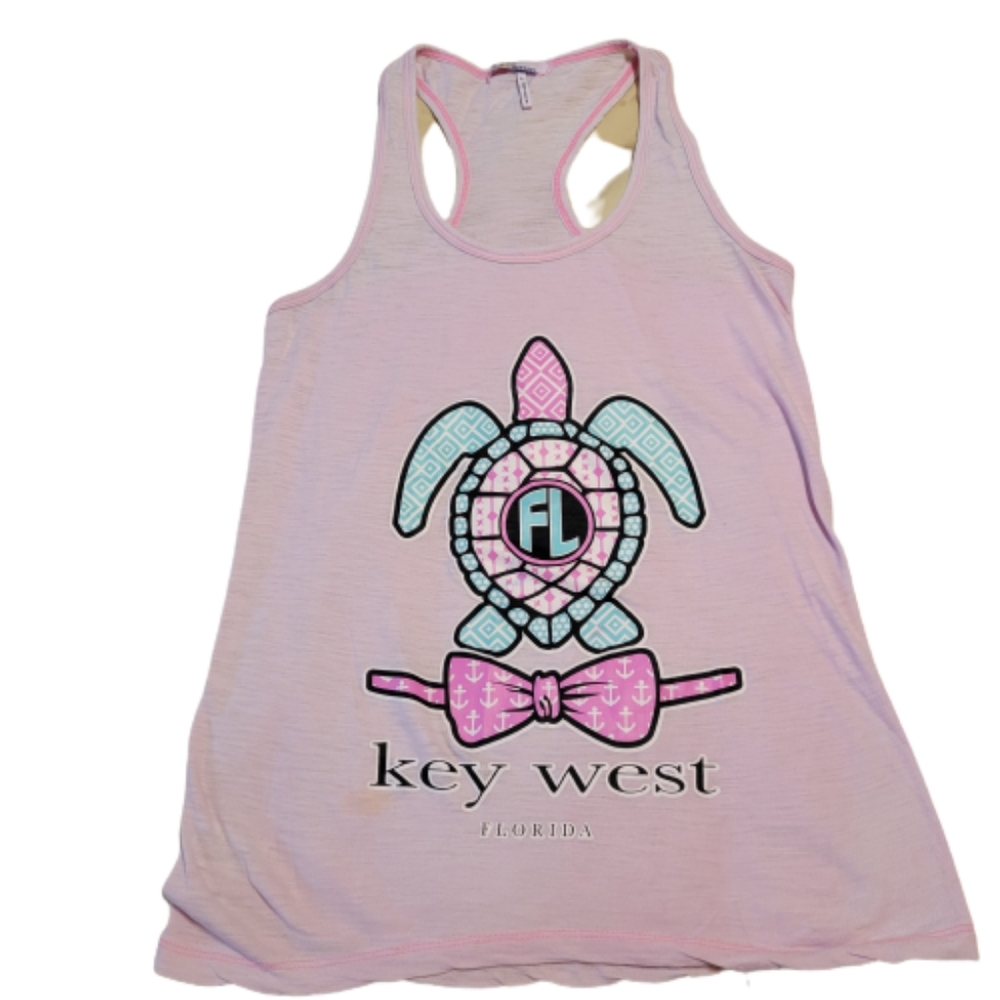 US apparel pink Florida Key West racerback tank top with turtle size: large